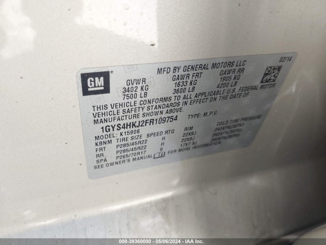 1GYS4HKJ2FR109754 Cadillac Escalade Esv Luxury