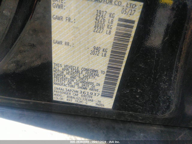 Nissan Altima 2.5 S 2017 1N4AL3AP2HN361937 Image 9
