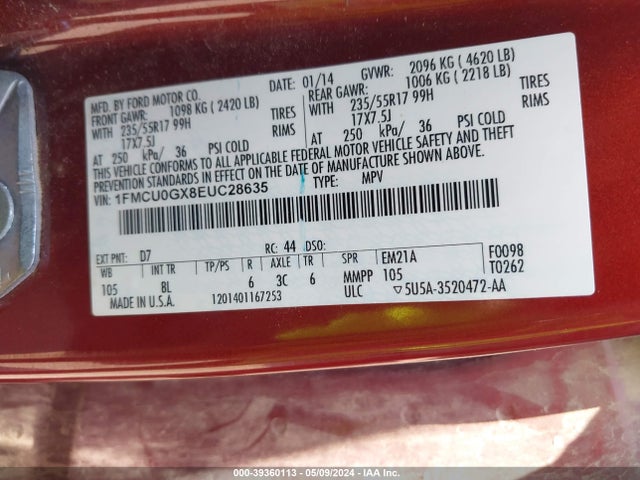 Ford ESCAPE SE 2014 1FMCU0GX8EUC28635 Image 9