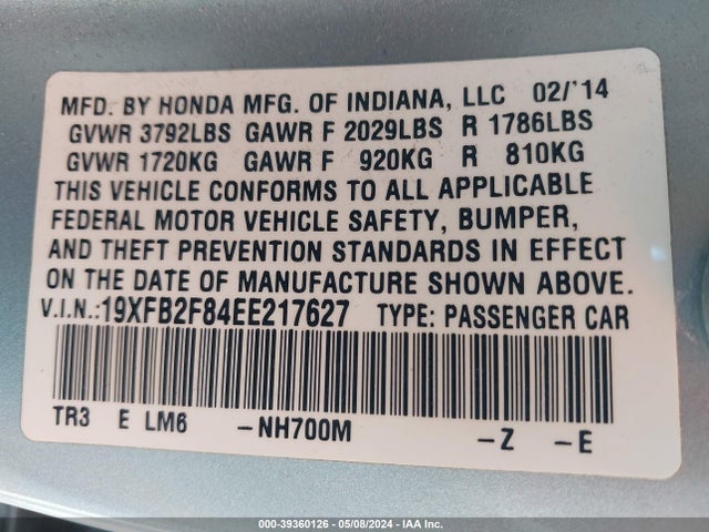 Honda r18z1 2014 19XFB2F84EE217627 Image 24