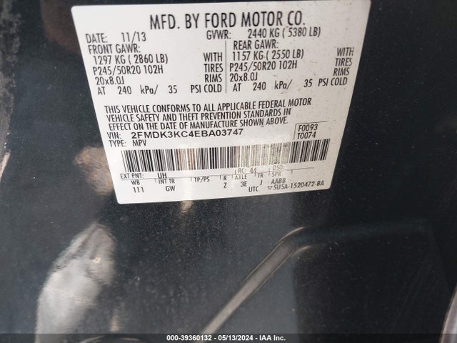 Ford Edge Limited 2014 2FMDK3KC4EBA03747 Image 9