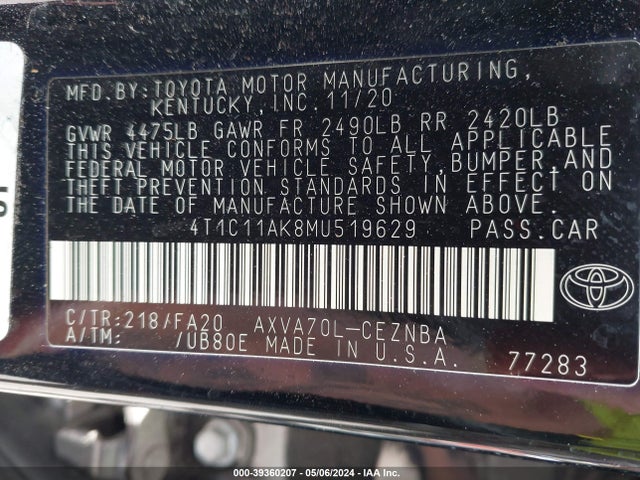 Toyota CAMRY LE 2021 4T1C11AK8MU519629 Image 9