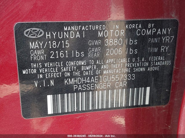 Hyundai Elantra Value Edition 2016 KMHDH4AE1GU557333 Image 9