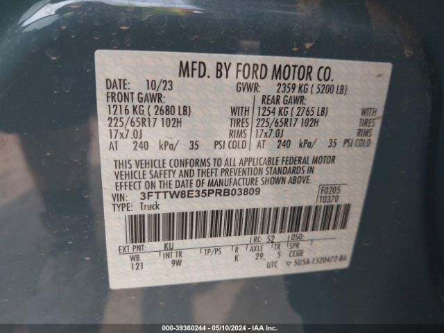 3FTTW8E35PRB03809 Ford Maverick Xl