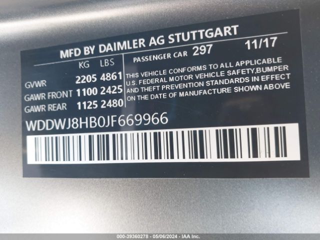 WDDWJ8HB0JF669966 Mercedes-Benz Amg C 63 S
