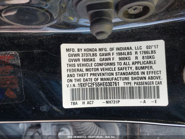 Honda Civic Lx 2017 19XFC2F55HE030761 Image 9