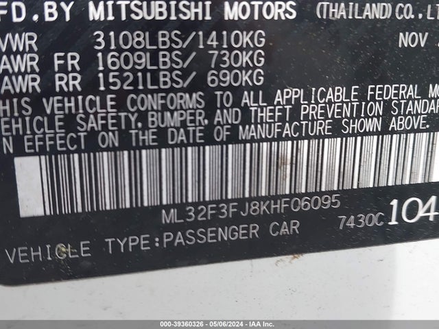 ML32F3FJ8KHF06095 Mitsubishi Mirage G4 Es