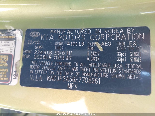 KIA SOUL + 2014 KNDJP3A56E7708361 Image 9