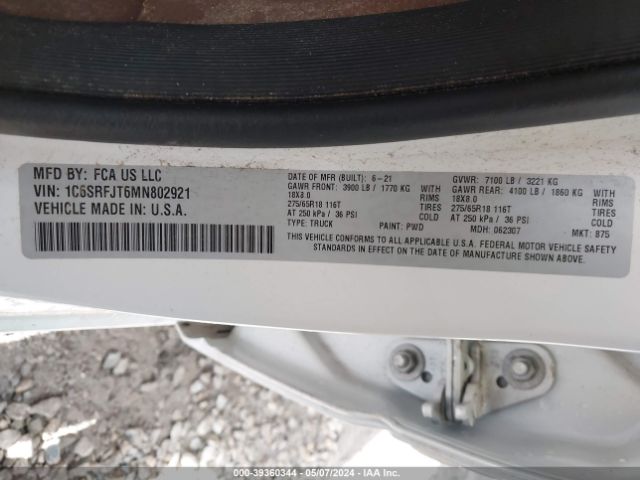 1C6SRFJT6MN802921 RAM 1500 Laramie  4x4 5'7 Box
