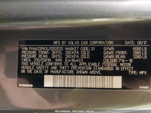 YV4A22PKXJ1202032 Volvo Xc90 T6 Momentum