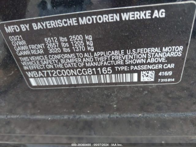 WBA7T2C00NCG81165 BMW 740I