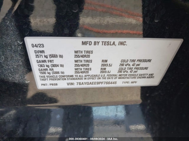 7SAYGAEE9PF766445 Tesla Model Y Awd/long Range Dual Motor All-wheel Drive