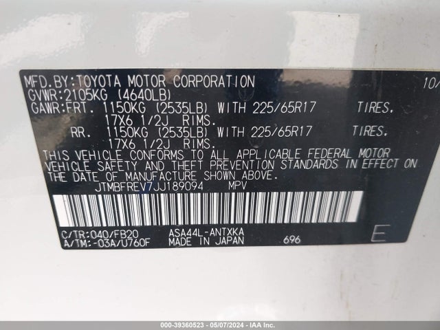 Toyota RAV4 LE 2018 JTMBFREV7JJ189094 Image 9