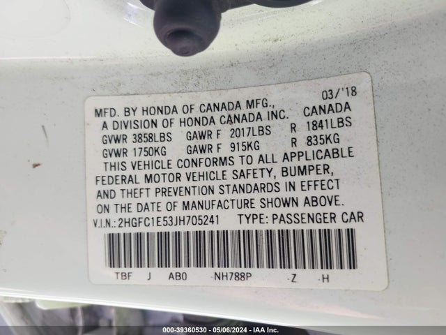Honda CIVIC SI 2018 2HGFC1E53JH705241 Image 9