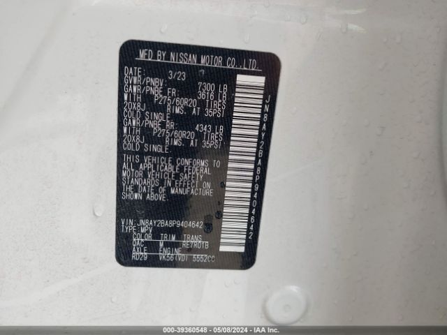 JN8AY2BA8P9404642 Nissan Armada Sl 2wd