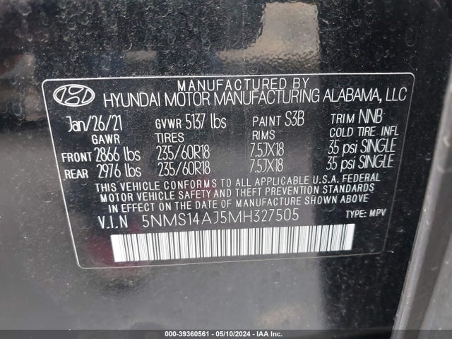 Hyundai Santa Fe Se 2021 5NMS14AJ5MH327505 Image 9