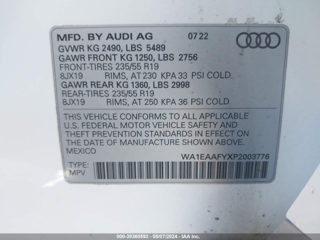 WA1EAAFYXP2003776 Audi Q5 Premium Plus 45 Tfsi S Line Quattro