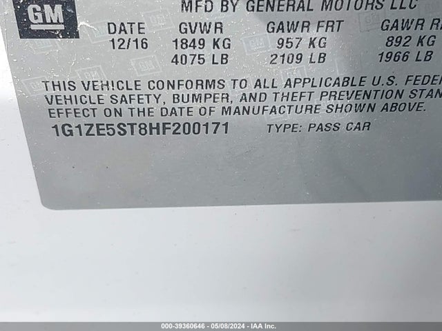 Chevrolet MALIBU 1LT 2017 1G1ZE5ST8HF200171 Image 9