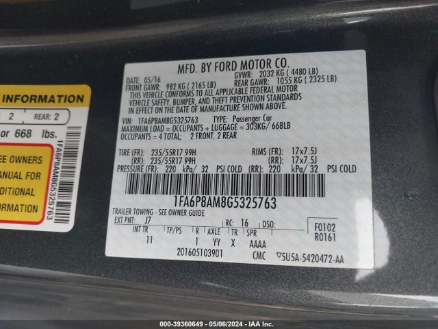 Ford Mustang V6 2016 1FA6P8AM8G5325763 Image 9