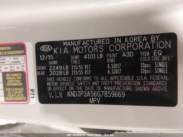 KIA SOUL + 2016 KNDJP3A56G7859669 Image 9