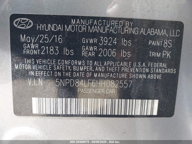 Hyundai ELANTRA SE 2017 5NPD84LF6HH082557 Image 9