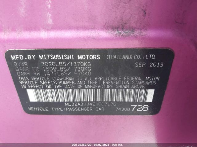 ML32A3HJ4EH007176 Mitsubishi MIRAGE DE