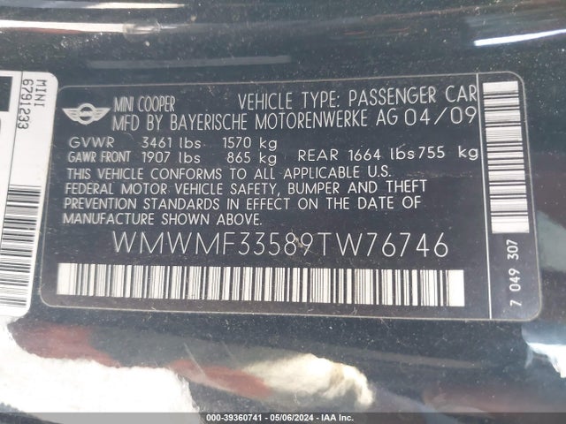 2009 MINI COOPER WMWMF33589TW76746 Photo 8