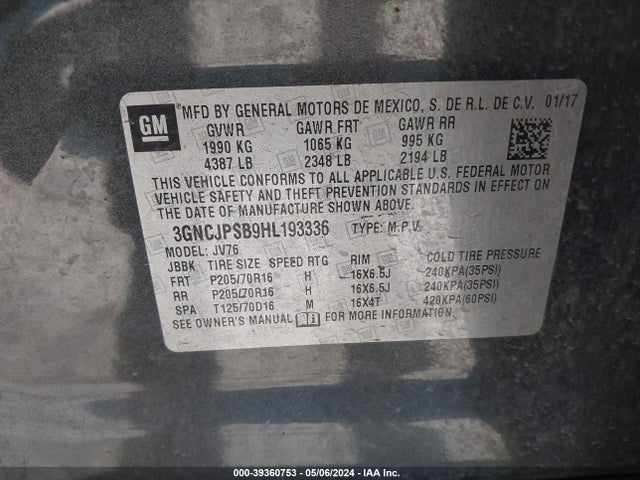 Chevrolet Trax Lt 2017 3GNCJPSB9HL193336 Image 9