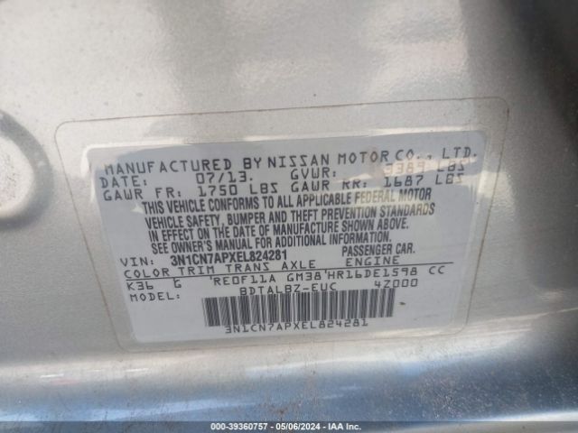 3N1CN7APXEL824281 Nissan Versa 1.6 Sv