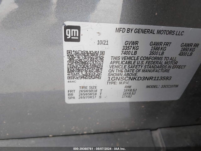 Chevrolet Tahoe 2wd Lt 2022 1GNSCNKD3NR113593 Image 9