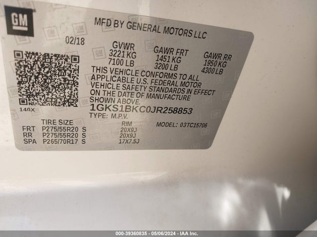 GMC YUKON SLT 2018 1GKS1BKC0JR258853 Image 9