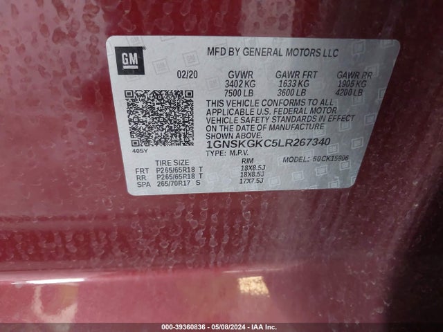 Chevrolet Suburban 4wd Ls 2020 1GNSKGKC5LR267340 Image 9