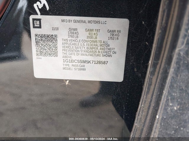Chevrolet CRUZE LS 2019 1G1BC5SM5K7128587 Image 9