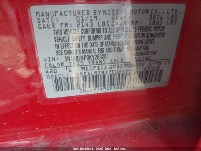 3N1AB7AP0KY289251 Nissan SENTRA SR