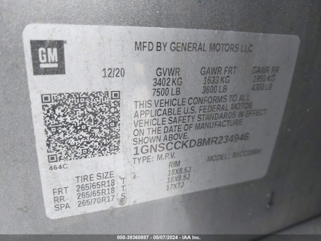 Chevrolet Suburban 2wd Lt 2021 1GNSCCKD8MR234946 Image 9