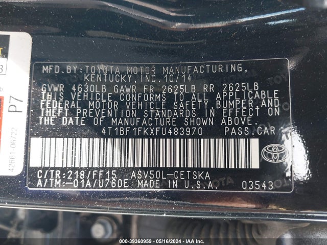 Toyota CAMRY SE 2015 4T1BF1FKXFU483970 Image 9