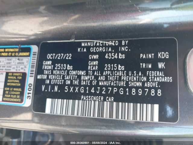 5XXG14J27PG189788 KIA K5 LXS
