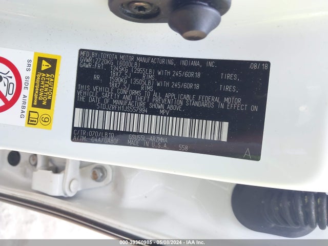 Toyota Highlander Xle 2018 5TDJZRFH1JS557994 Image 9