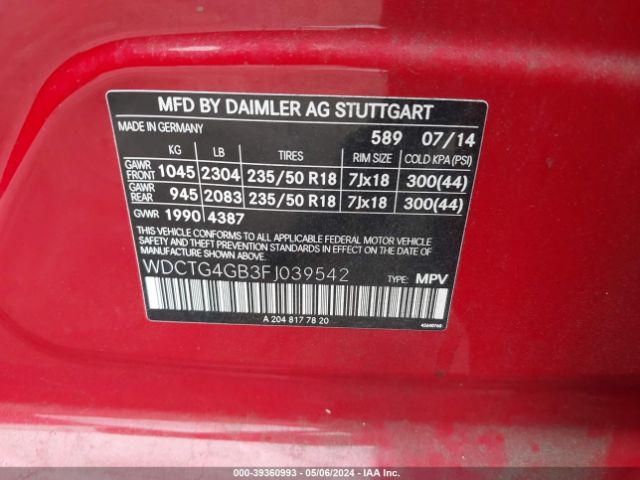 WDCTG4GB3FJ039542 Mercedes-Benz Gla 250 4matic
