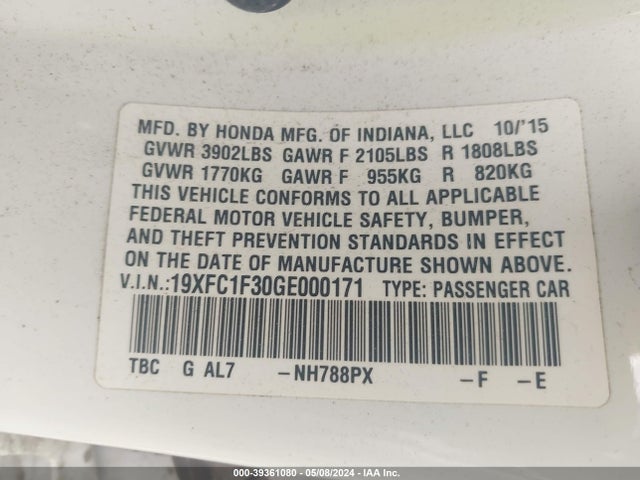 Honda Civic Ex-t 2016 19XFC1F30GE000171 Image 9