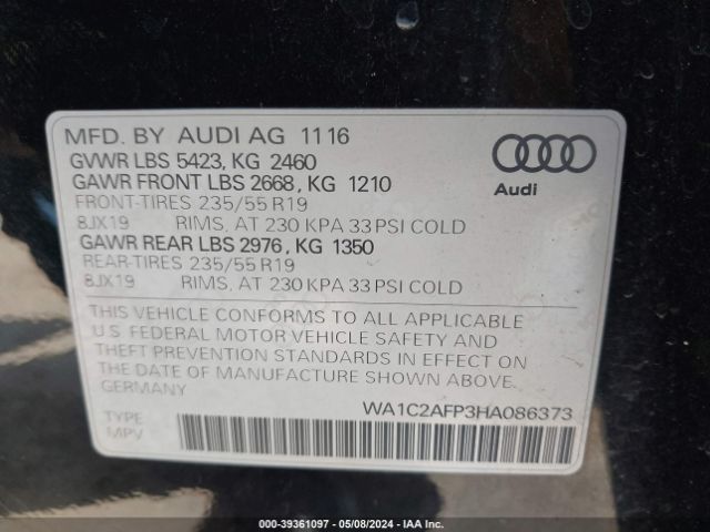 WA1C2AFP3HA086373 Audi Q5 2.0t Premium