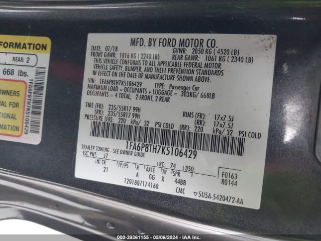 1FA6P8TH7K5106429 Ford Mustang Ecoboost