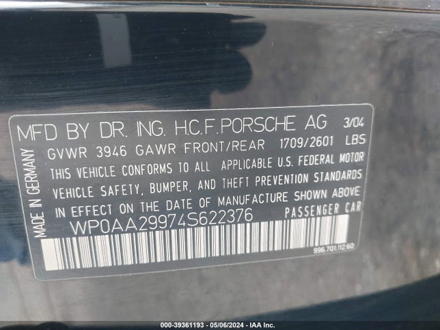 2004 PORSCHE 911 WP0AA29974S622376 Photo 8