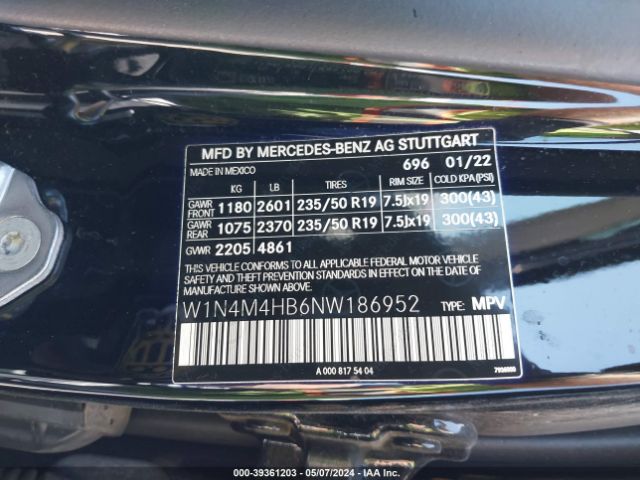 W1N4M4HB6NW186952 Mercedes-Benz Glb 250 4matic