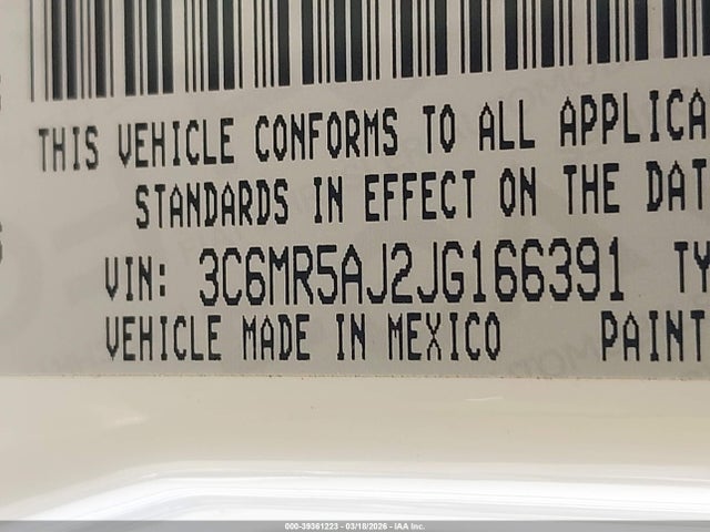 39361223 :رقم المزاد ، 3C6MR5AJ2JG166391 vin ، 2018 Ram 2500 Tradesman Regular Cab 4x4 8' Box مزاد بيع
