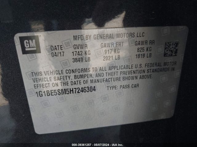 1G1BE5SM5H7246304 Chevrolet Cruze Lt Auto