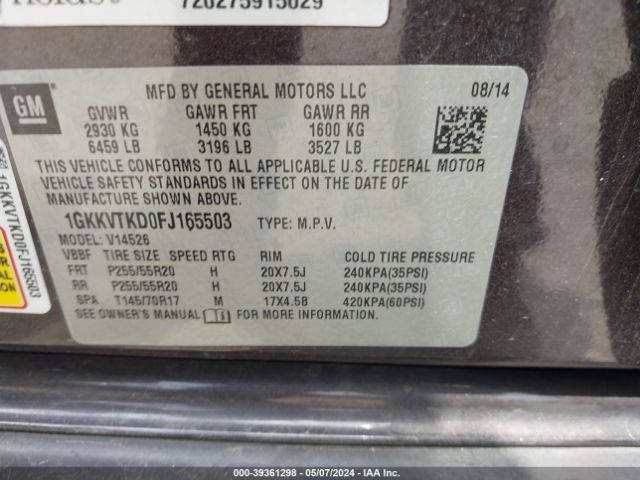 1GKKVTKD0FJ165503 GMC Acadia Denali