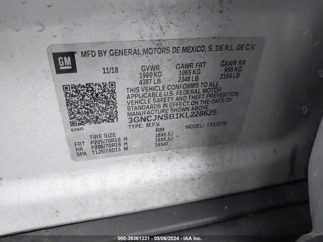 Chevrolet TRAX LS 2019 3GNCJNSB1KL228625 Image 9