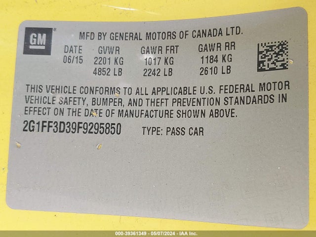 Chevrolet Camaro 2lt 2015 2G1FF3D39F9295850 Image 9