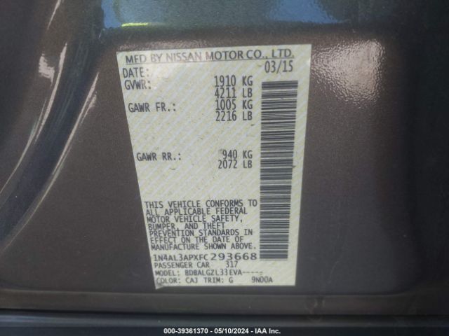 1N4AL3APXFC293668 Nissan Altima 2.5 S